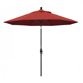 Sun Master Series 9' Patio Umbrella with Bronze Aluminum Pole Fiberglass Ribs Collar Tilt Crank Lift and Sunbrella 2A Jockey Red Fabric