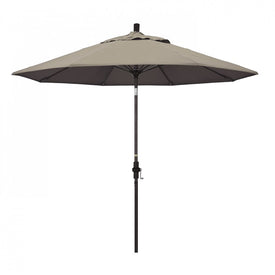 Sun Master Series 9' Patio Umbrella with Bronze Aluminum Pole Fiberglass Ribs Collar Tilt Crank Lift and Sunbrella 1A Taupe Fabric