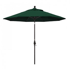Sun Master Series 9' Patio Umbrella with Bronze Aluminum Pole Fiberglass Ribs Collar Tilt Crank Lift and Sunbrella 1A Forest Green Fabric