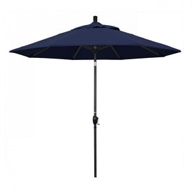Pacific Trail Series 9' Patio Umbrella with Stone Black Aluminum Pole and Ribs Push Button Tilt Crank Lift and Olefin Navy Fabric