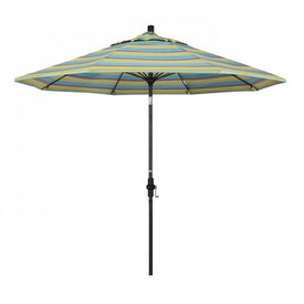 Sun Master Series 9' Patio Umbrella with Bronze Aluminum Pole Fiberglass Ribs Collar Tilt Crank Lift and Sunbrella 2A Astoria Lagoon Fabric