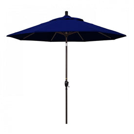 Pacific Trail Series 9' Patio Umbrella with Bronze Aluminum Pole and Ribs Push Button Tilt Crank Lift and Sunbrella 1A True Blue Fabric