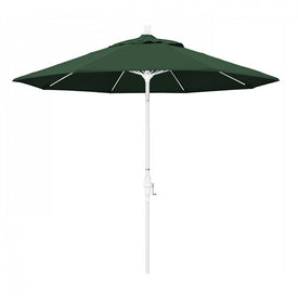 Sun Master Series 9' Patio Umbrella with Matted White Aluminum Pole Fiberglass Ribs Collar Tilt Crank Lift and Olefin Hunter Green Fabric