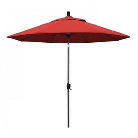 Pacific Trail Series 9' Patio Umbrella with Stone Black Aluminum Pole and Ribs Push Button Tilt Crank Lift and Olefin Red Fabric