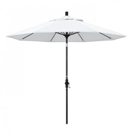 Sun Master Series 9' Patio Umbrella with Matted Black Aluminum Pole Fiberglass Ribs Collar Tilt Crank Lift and Olefin White Fabric