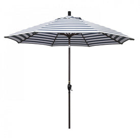 Pacific Trail Series 9' Patio Umbrella with Bronze Aluminum Pole and Ribs Push Button Tilt Crank Lift and Olefin Navy White Cabana Stripe Fabric