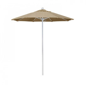 Venture Series 7.5' Patio Umbrella with Matted White Aluminum Pole Fiberglass Ribs Push Lift and Sunbrella 2A Linen Sesame Fabric