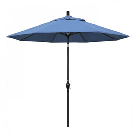 Pacific Trail Series 9' Patio Umbrella with Stone Black Aluminum Pole and Ribs Push Button Tilt Crank Lift and Olefin Frost Blue Fabric