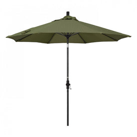 Sun Master Series 9' Patio Umbrella with Matted Black Aluminum Pole Fiberglass Ribs Collar Tilt Crank Lift and Olefin Terrace Fern Fabric