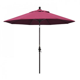 Sun Master Series 9' Patio Umbrella with Bronze Aluminum Pole Fiberglass Ribs Collar Tilt Crank Lift and Sunbrella 2A Hot Pink Fabric