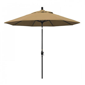 Pacific Trail Series 9' Patio Umbrella with Stone Black Aluminum Pole and Ribs Push Button Tilt Crank Lift and Olefin Straw Fabric