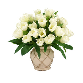 19" Artificial White Tulip Bunch in Decorative Vase