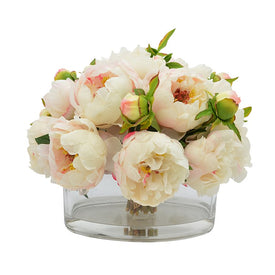 13.5" Artificial Soft White Peony Bouquet in Glass Vase with Acrylic Water