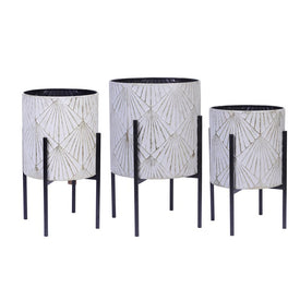White and Gold Metal Planters with Stands Set of 3