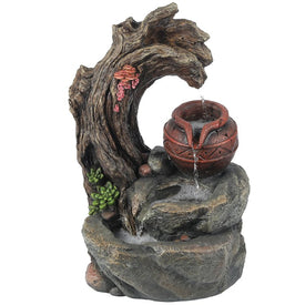 Tree Stump and Rock Resin Outdoor Water Fountain