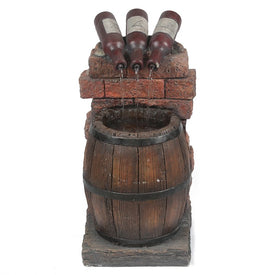 Wine Bottle and Barrel Resin Outdoor Water Fountain with LED Lights