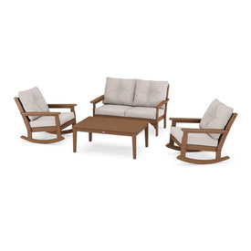 Vineyard Four-Piece Deep Seating Rocking Chair Set - Teak/Dune Burlap