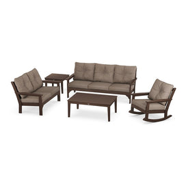 Vineyard Six-Piece Deep Seating Set - Mahogany/Spiced Burlap