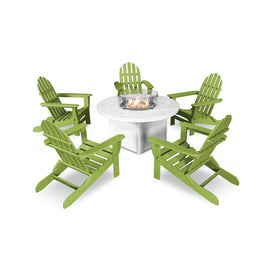 Classic Folding Adirondack Six-Piece Conversation Set with Fire Pit Table - Lime/White