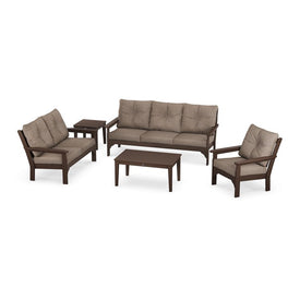 Vineyard Five-Piece Deep Seating Set - Mahogany/Spiced Burlap