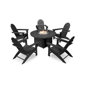 Vineyard Adirondack Six-Piece Chat Set with Fire Pit Table - Black