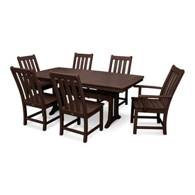 Vineyard Nautical Seven-Piece Trestle Dining Set - Mahogany