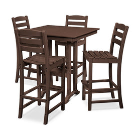 La Casa Cafe Five-Piece Farmhouse Trestle Bar Set - Mahogany
