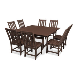 Vineyard Nine-Piece Farmhouse Trestle Dining Set - Mahogany
