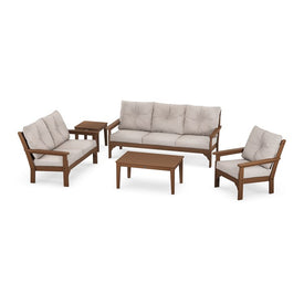 Vineyard Five-Piece Deep Seating Set - Teak/Dune Burlap