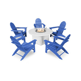 Vineyard Adirondack Six-Piece Chat Set with Fire Pit Table - Pacific Blue/White
