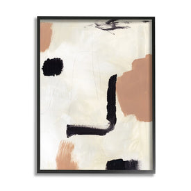 Soft Tone Neutral Abstraction Beige Black Design 14" x 11" Black Framed Wall Art