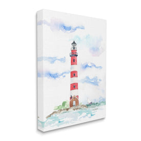 Red Stripe Lighthouse Soft Coastal Landscape 48" x 36" Gallery Wrapped Wall Art
