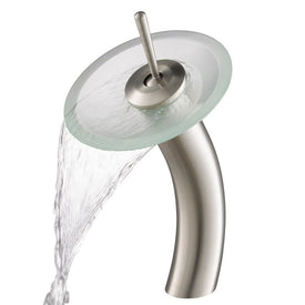 Tall Waterfall Bathroom Faucet for Vessel Sink with Frosted Glass Disk