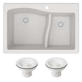 Quarza 33" 60/40 Double Bowl Granite Dual-Mount Kitchen Sink and Strainers