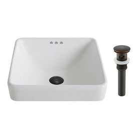 Elavo Series Square Ceramic Semi-Recessed Bathroom Sink with Pop-Up Drain and Overflow