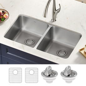 KRAUS Dex 33" Undermount 16 Gauge Stainless Steel Double Bowl Kitchen Sink