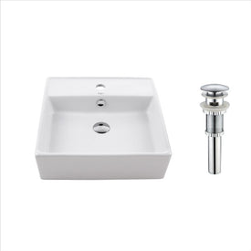 Square Ceramic Bathroom Vessel Sink with Overflow with Pop-Up Drain