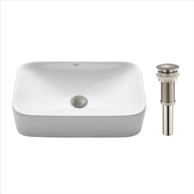 Soft Rectangular Ceramic Bathroom Vessel Sink with Pop-Up Drain