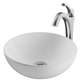 Elavo 14" Round White Porcelain Bathroom Vessel Sink and Arlo Faucet Combo Set with Pop-Up Drain