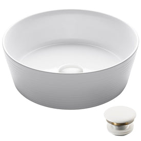 Viva 15-3/4" D x 5-3/8" H Round White Porcelain Bathroom Vessel Sink with Pop-Up Drain