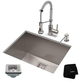 Pax 24" 18-Gauge Laundry and Utility Sink Combo Set with Bolden 18" Kitchen Faucet and Soap Dispenser