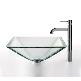 Square Glass Vessel Sink with Ramus Faucet