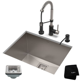 Pax 24" 18-Gauge Laundry and Utility Sink Combo Set with Bolden 18" Kitchen Faucet and Soap Dispenser