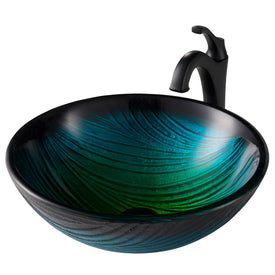 Nature Series 17" Green Glass Bathroom Vessel Sink and Arlo Faucet Combo Set with Pop-Up Drain