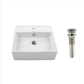 Square Ceramic Bathroom Vessel Sink with Overflow with Pop-Up Drain