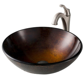 16.5" Copper Brown Bathroom Vessel Sink and Spot Free Arlo Faucet Combo Set with Pop-Up Drain
