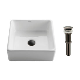 Square Ceramic Bathroom Vessel Sink with Pop-Up Drain