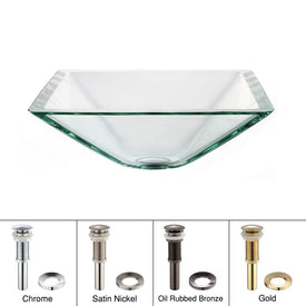 Square Glass Vessel Sink with Pop-Up Drain and Mounting Ring