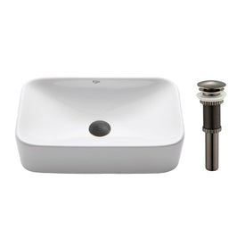 Soft Rectangular Ceramic Bathroom Vessel Sink with Pop-Up Drain