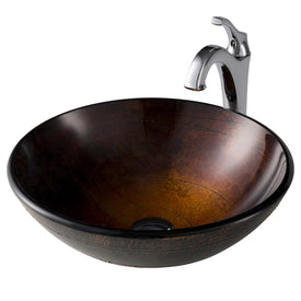 16.5" Copper Brown Bathroom Vessel Sink and Arlo Faucet Combo Set with Pop-Up Drain